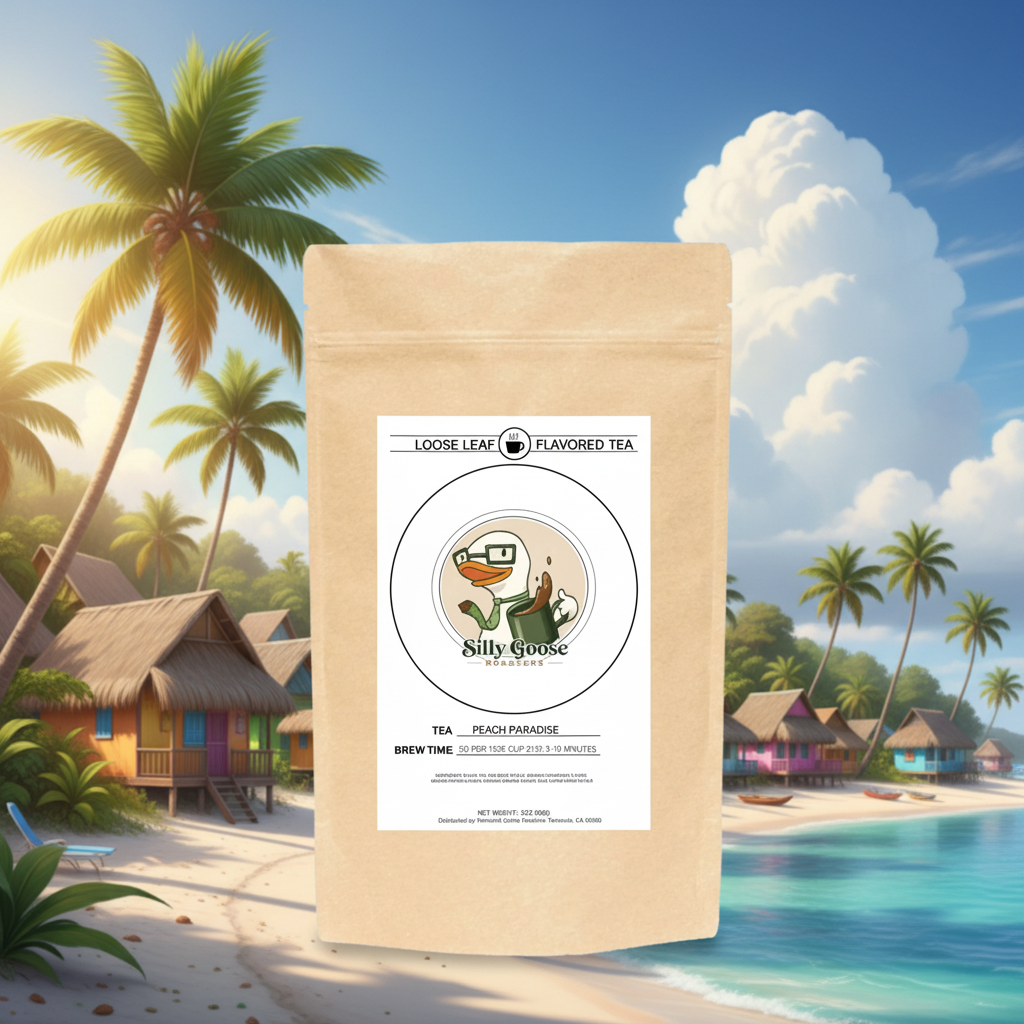 Tea package with a label on a white background