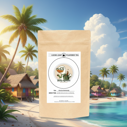 Tea package with a label on a white background